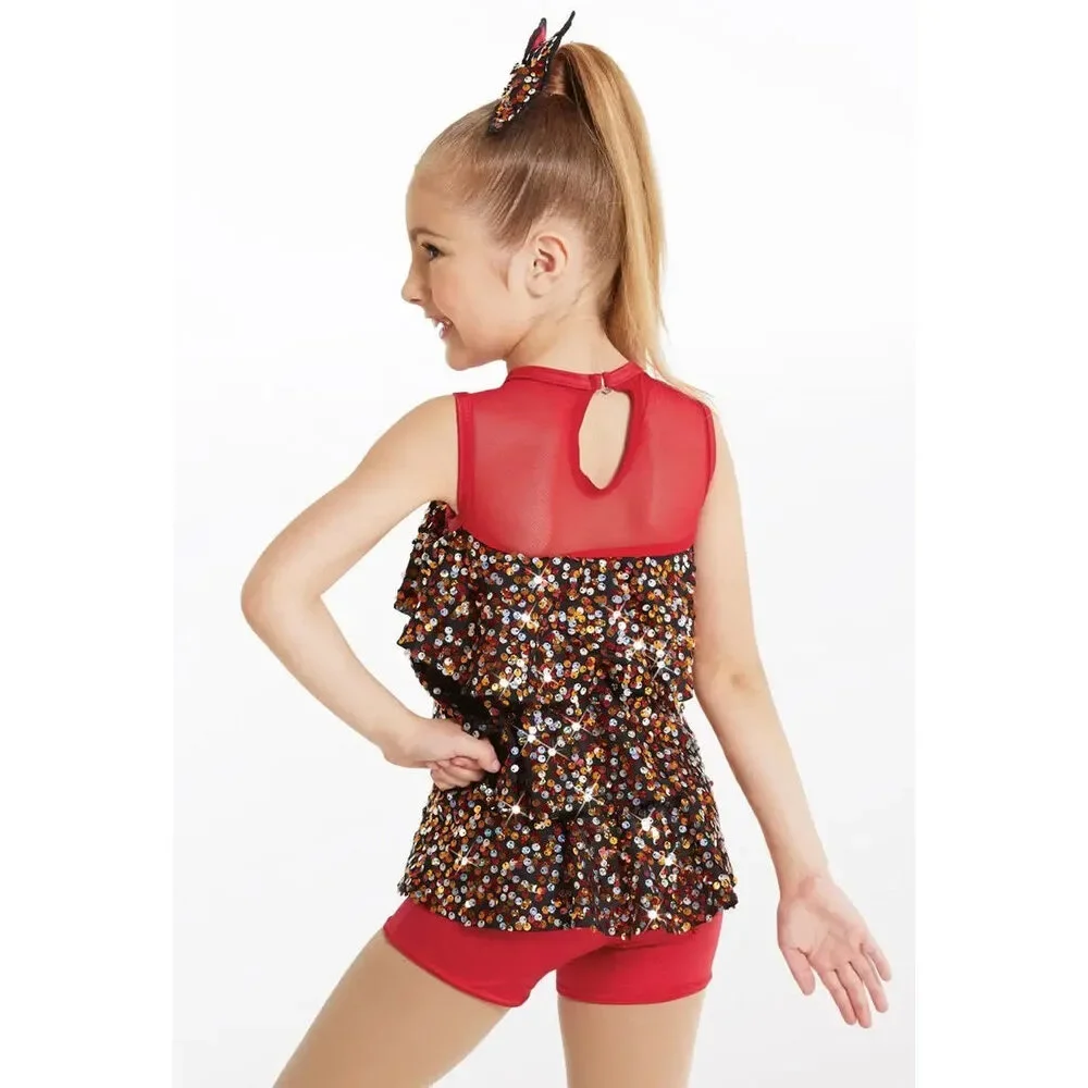 Pre-Owned Dance Costume Weissman 11988 Int Child Purple Ruffles Jazz Sequin
